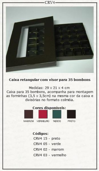 Caixa Retangular com visor p/ 35 bombons
