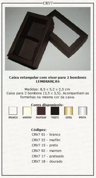 Caixa Retangular com visor e forminhas p/ 02 bombons