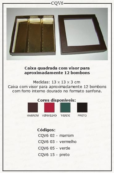 Caixa Quadrada com Visor p/ 12 bombons