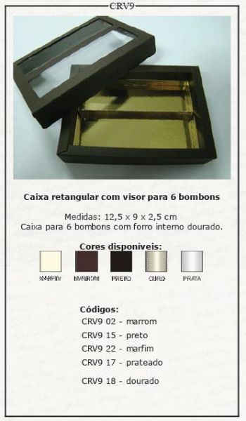 Caixa Retangular com visor p/ 06 bombons