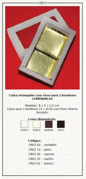 Caixa retangular com visor p/ 02 bombons